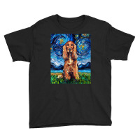 Red Cocker Spaniel Starry Night Dog Official Art By Aja Youth Tee | Artistshot