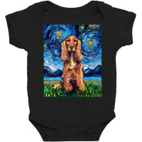 Red Cocker Spaniel Starry Night Dog Official Art By Aja Baby Bodysuit | Artistshot