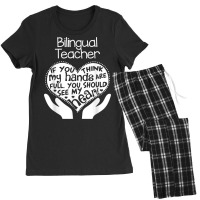 Bilingual Teacher T Shirt Heart Hands School Team Group Gift Women's Pajamas Set | Artistshot