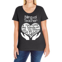 Bilingual Teacher T Shirt Heart Hands School Team Group Gift Ladies Curvy T-shirt | Artistshot