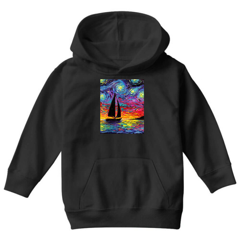 Sailboat Silhouette Starry Night Ocean Sunset Art By Aja Youth Hoodie by vucongha | Artistshot