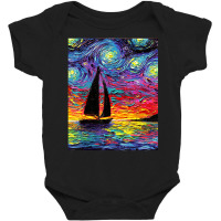 Sailboat Silhouette Starry Night Ocean Sunset Art By Aja Baby Bodysuit | Artistshot