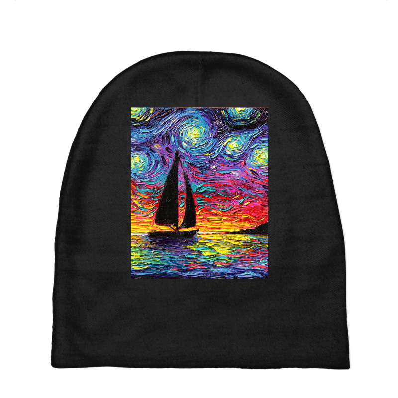 Sailboat Silhouette Starry Night Ocean Sunset Art By Aja Baby Beanies by vucongha | Artistshot