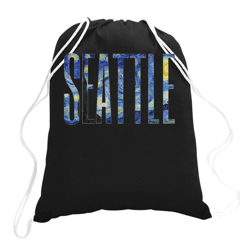 Seattle Van Gogh Starry Night Art Vincent Van Gogh Painting Drawstring Bags | Artistshot