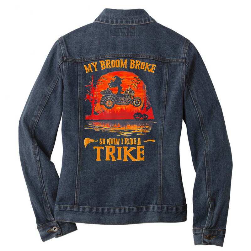 Witch My Broom Broke So Now I Ride A Trike Halloween Costume T Shirt Ladies Denim Jacket by cm-arts | Artistshot