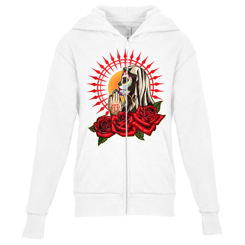 Praying La Calavera Catrina   Sugar Skull   Santa Muerte Tank Top Youth Zipper Hoodie by cm-arts | Artistshot