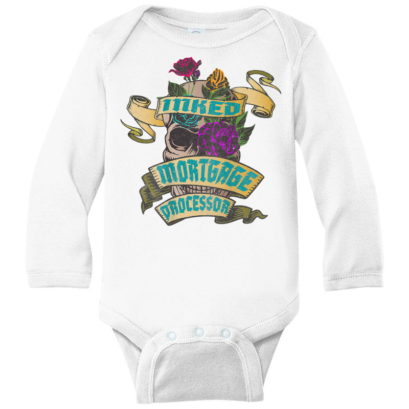 Mortgage Processor Inked Skull Tattoo Backside Design T Shirt Long Sleeve Baby Bodysuit | Artistshot