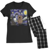 Smileteesall Wombat In Starry Night Art Women's Pajamas Set | Artistshot