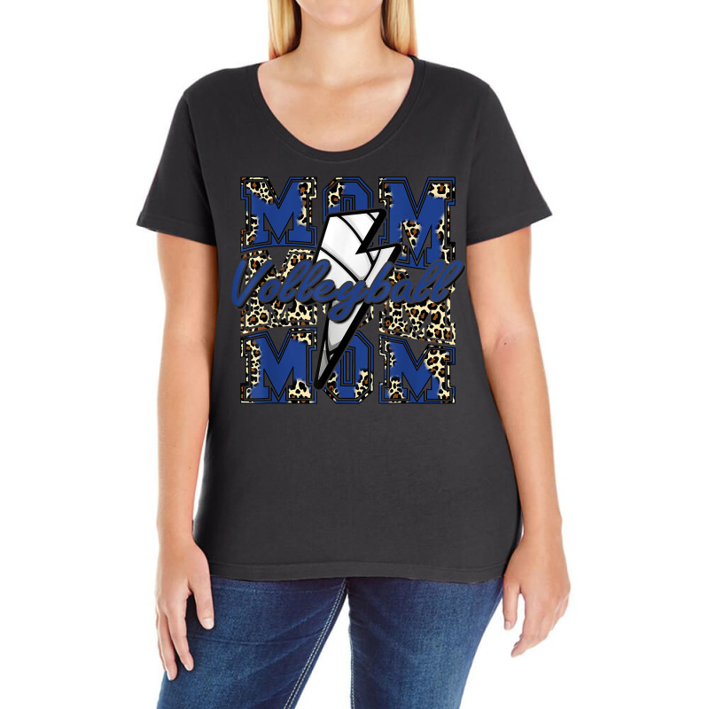 Volleyball Mom Volleyball Lightning Bolt Leopard Blue T Shirt Ladies Curvy T-Shirt by cm-arts | Artistshot