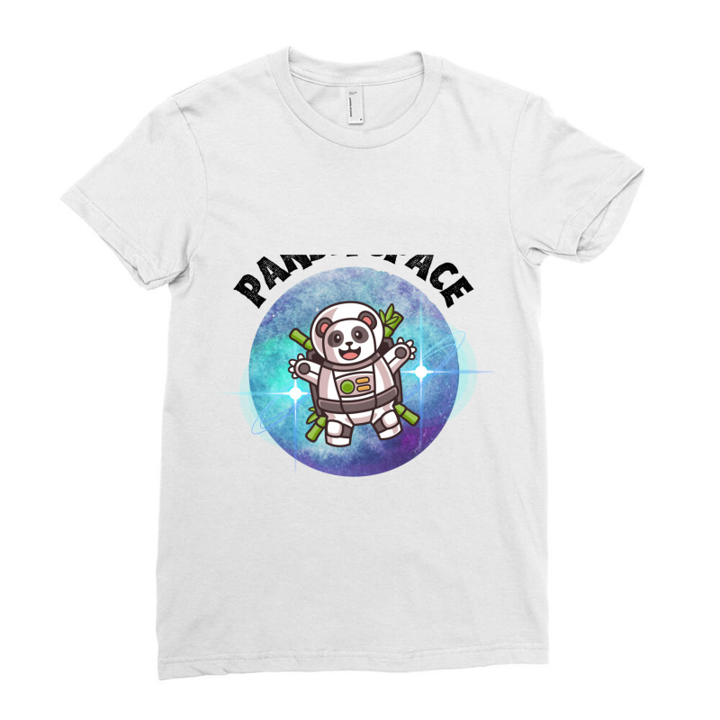 Blue Futuristic Astronaut Panda Space Planet With Panda Wings Ladies Fitted T-Shirt by cm-arts | Artistshot