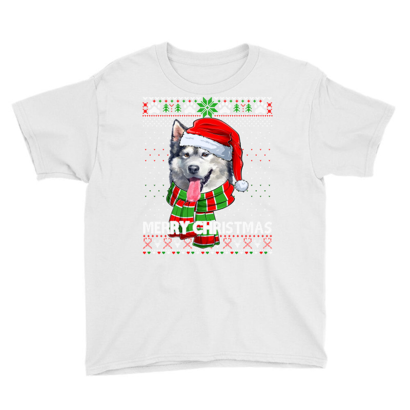 Merry Christmas Alaskan Malamute Santa Ugly Xmas Sweater Sweatshirt Youth Tee | Artistshot