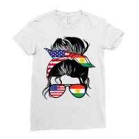 Womens Half American Half Kurdish Messy Bun Pride Kurdistan T Shirt Ladies Fitted T-shirt | Artistshot