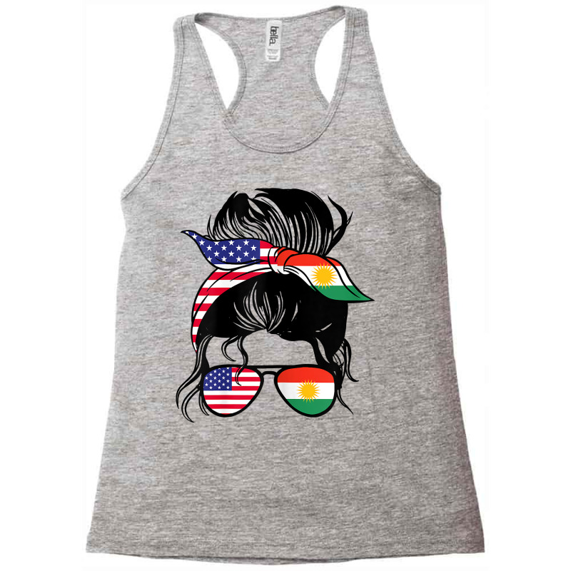 Womens Half American Half Kurdish Messy Bun Pride Kurdistan T Shirt Racerback Tank by cm-arts | Artistshot