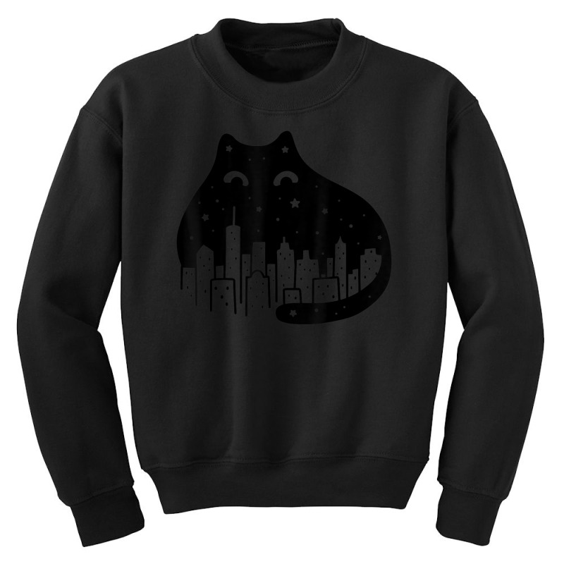 Starry Night Urban City Skyline Black Cat Youth Sweatshirt by vucongha | Artistshot