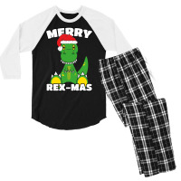 Merry Rex Mas Christmas T Rex Cartoon Sweatshirt Men's 3/4 Sleeve Pajama Set | Artistshot