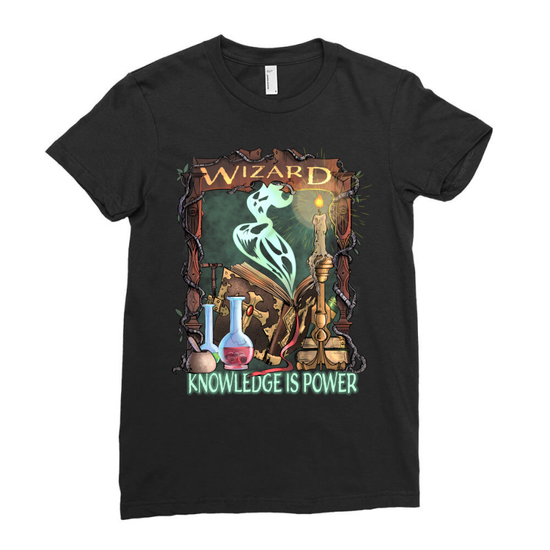 Wizard Knowledge Is Power Dragons D20 Rpg Gamer Ladies Fitted T-Shirt by hotoancuong | Artistshot