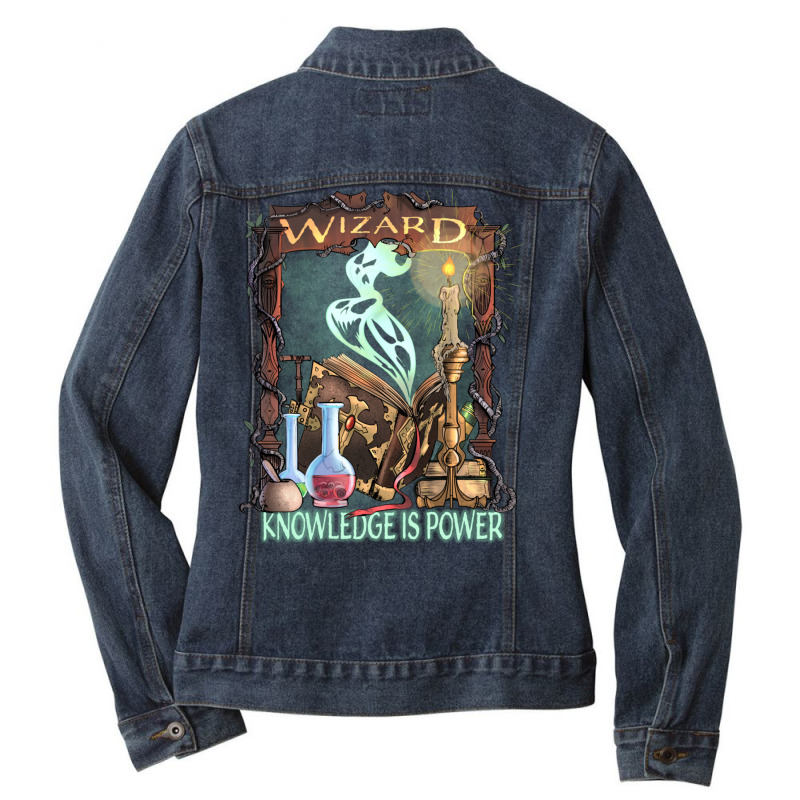 Wizard Knowledge Is Power Dragons D20 Rpg Gamer Ladies Denim Jacket by hotoancuong | Artistshot