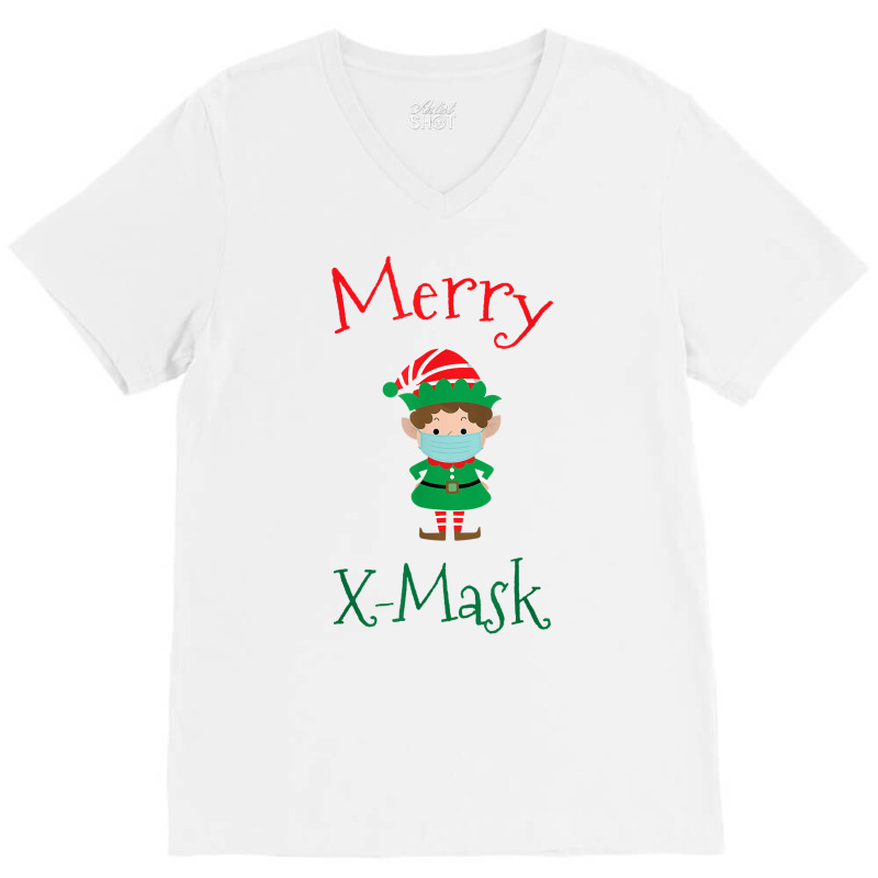 Merry X Mask Funny Christmas Social Distancing Elf Face Mask T Shirt V-neck Tee | Artistshot