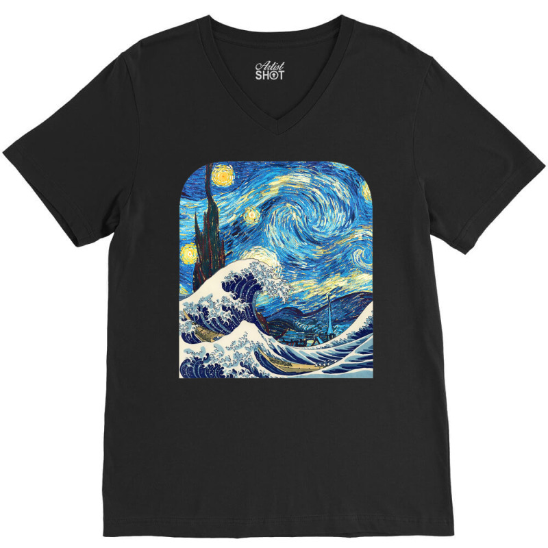 The Starry Night And The Great Wave Off Kanagawa Combined V-Neck Tee by vucongha | Artistshot