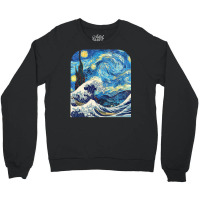 The Starry Night And The Great Wave Off Kanagawa Combined Crewneck Sweatshirt | Artistshot