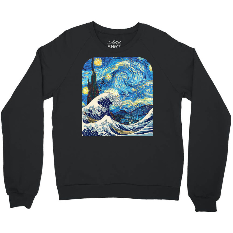 The Starry Night And The Great Wave Off Kanagawa Combined Crewneck Sweatshirt by vucongha | Artistshot