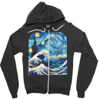 The Starry Night And The Great Wave Off Kanagawa Combined Zipper Hoodie | Artistshot