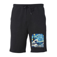 The Starry Night And The Great Wave Off Kanagawa Combined Fleece Short | Artistshot