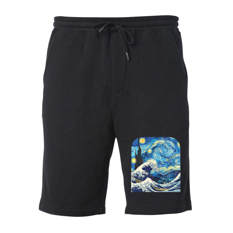 The Starry Night And The Great Wave Off Kanagawa Combined Fleece Short by vucongha | Artistshot