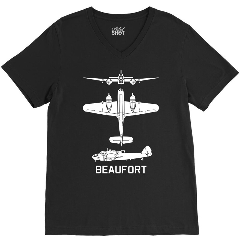 Bristol Beaufort British Ww2 Torpedo Bomber Plane Cutout Silhouettes G V-Neck Tee by Kanmosrin52 | Artistshot