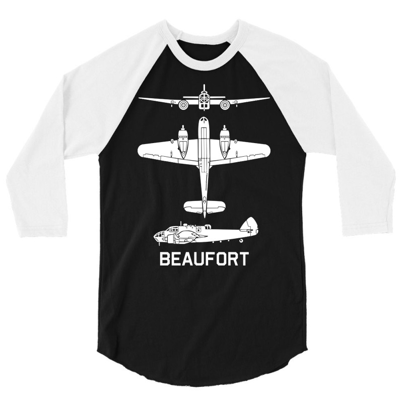 Bristol Beaufort British Ww2 Torpedo Bomber Plane Cutout Silhouettes G 3/4 Sleeve Shirt by Kanmosrin52 | Artistshot