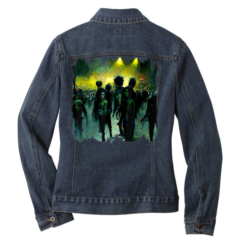 Zombies In A Rock Concert. Good Time For The Non Living T Shirt Ladies Denim Jacket by cluniepfa | Artistshot