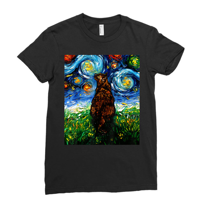 Tortoiseshell Tortie Starry Night Kitty Cat Art By Aja Ladies Fitted T-Shirt by vucongha | Artistshot