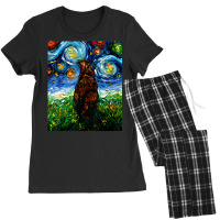 Tortoiseshell Tortie Starry Night Kitty Cat Art By Aja Women's Pajamas Set | Artistshot