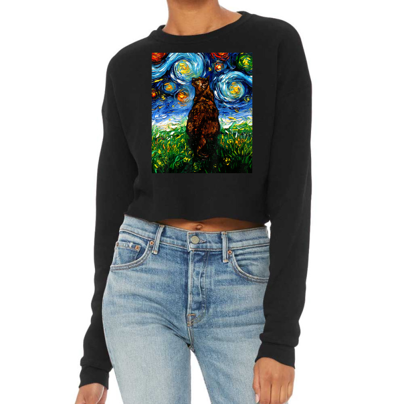 Tortoiseshell Tortie Starry Night Kitty Cat Art By Aja Cropped Sweater by vucongha | Artistshot