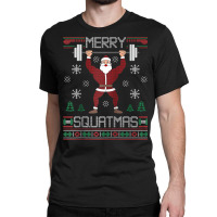 Merry Squatmas Ugly Christmas Sweater Squat Gym Santa Claus Raglan Bas Classic T-shirt | Artistshot