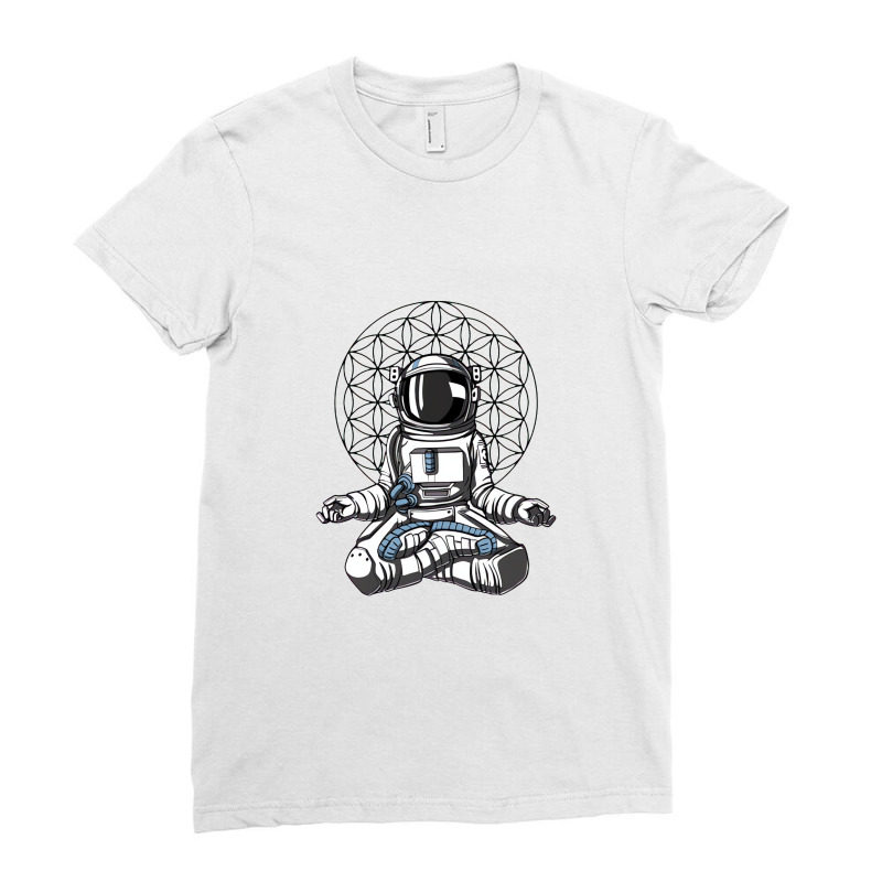 Space Astronaut Yoga Meditation Ladies Fitted T-Shirt by wg6artmart | Artistshot