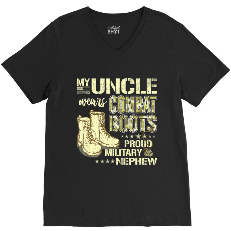 My Uncle Wears Combat Boots Dog Tags Proud Military Nephew V-Neck Tee by Konlasa6638 | Artistshot