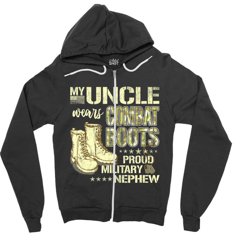 My Uncle Wears Combat Boots Dog Tags Proud Military Nephew Zipper Hoodie by Konlasa6638 | Artistshot