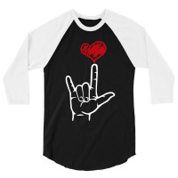 Asl I Love You Hand Heart American Sign Language 3/4 Sleeve Shirt | Artistshot