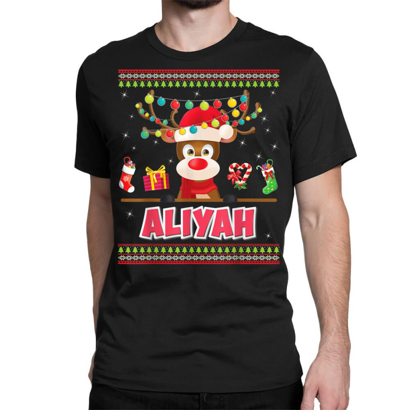 Reindeer Aliyah Merry Christmas Girl Santa Sweater Ugly Xmas T Shirt Classic T-shirt by cm-arts | Artistshot