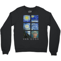 Van Gogh Starry Night Painting Collage With Self-portrait Crewneck Sweatshirt | Artistshot