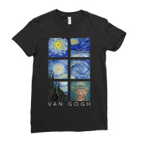 Van Gogh Starry Night Painting Collage With Self-portrait Ladies Fitted T-shirt | Artistshot