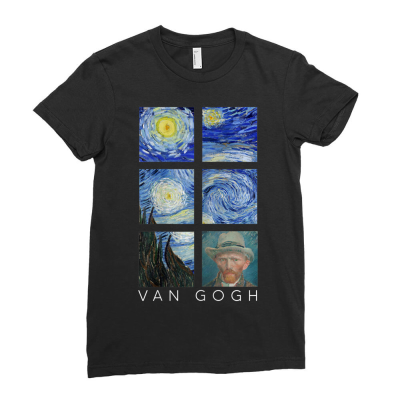 Van Gogh Starry Night Painting Collage With Self-portrait Ladies Fitted T-Shirt by vucongha | Artistshot