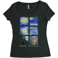 Van Gogh Starry Night Painting Collage With Self-portrait Women's Triblend Scoop T-shirt | Artistshot