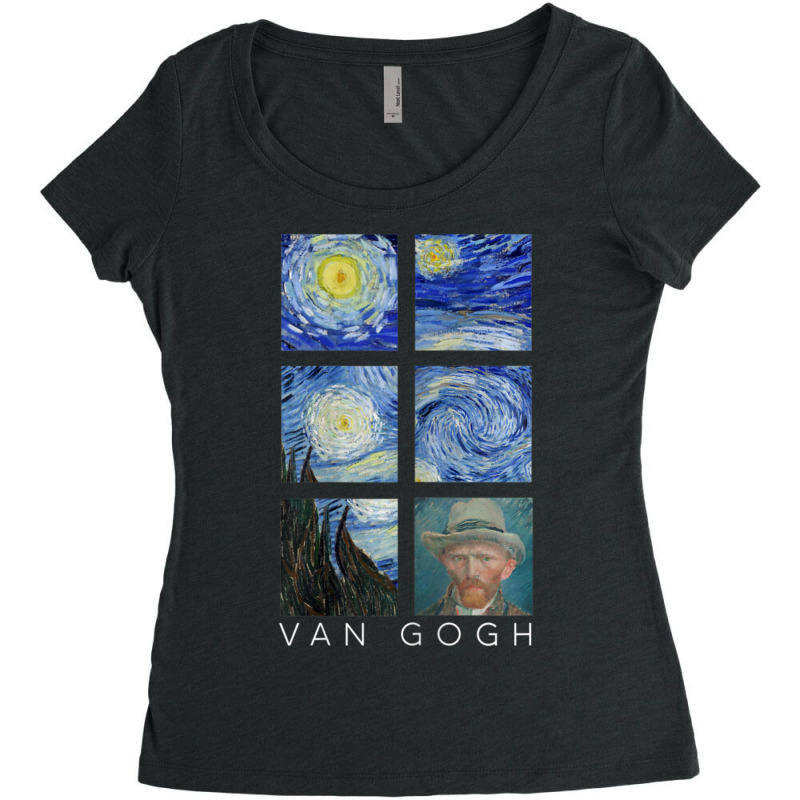 Van Gogh Starry Night Painting Collage With Self-portrait Women's Triblend Scoop T-shirt by vucongha | Artistshot