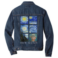 Van Gogh Starry Night Painting Collage With Self-portrait Men Denim Jacket | Artistshot