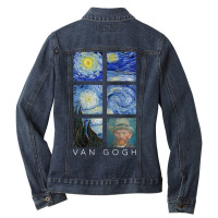 Van Gogh Starry Night Painting Collage With Self-portrait Ladies Denim Jacket | Artistshot