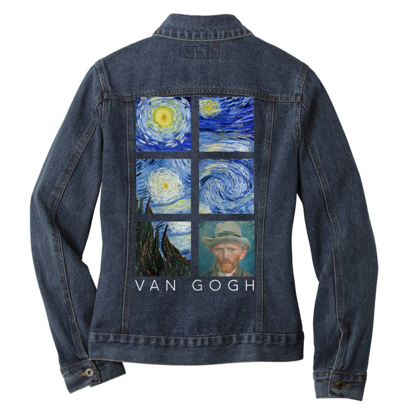 Van Gogh Starry Night Painting Collage With Self-portrait Ladies Denim Jacket by vucongha | Artistshot