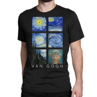 Van Gogh Starry Night Painting Collage With Self-portrait Classic T-shirt | Artistshot