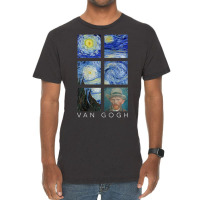 Van Gogh Starry Night Painting Collage With Self-portrait Vintage T-shirt | Artistshot